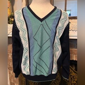 GABICCI Mens XL Wool Blend V-Neck Sweater  Blue & Green Like New
